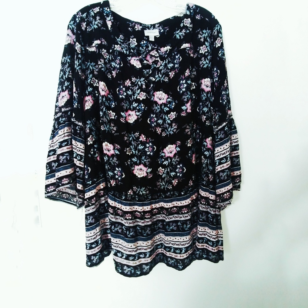 Avenue floral bell sleeve plus size top